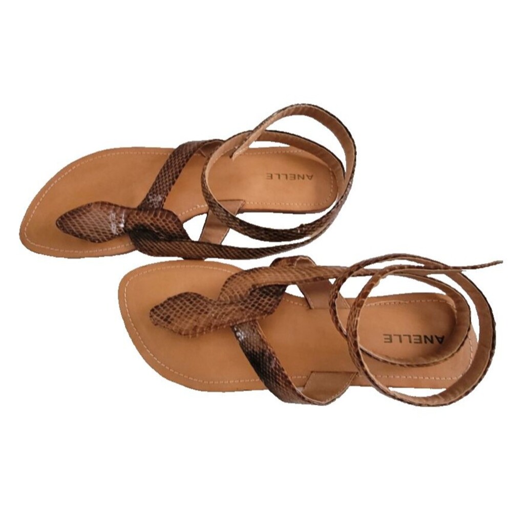 Anelle Hand-Tooled Coil Snakeskin-Style Sandals Vintage Size 9 Greece Retro Boho